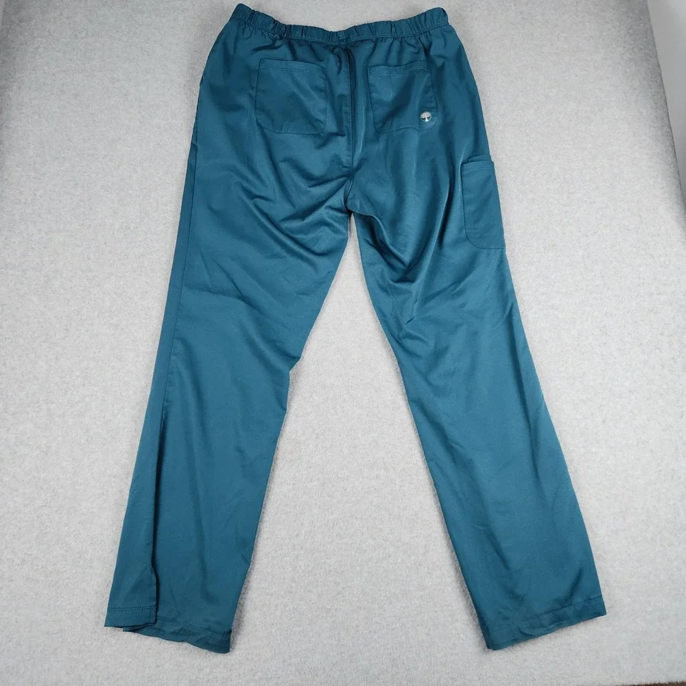HH Works Scrub Pants Mens L Teal‎ Rebecca Cargo Drawstring Waist Stretch Medical